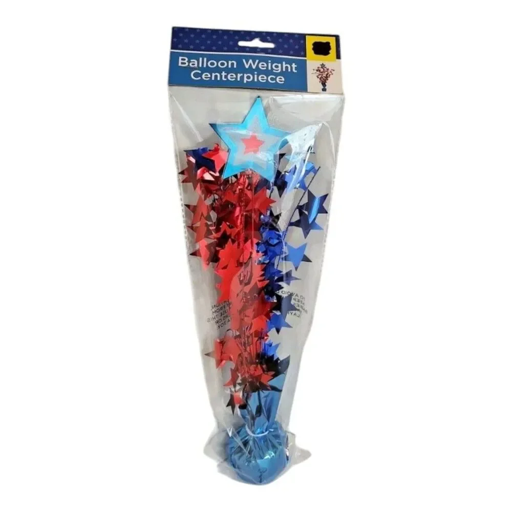 Patriotic Balloon Weight Centerpiece Metallic Red Blue Stars USA America Party
